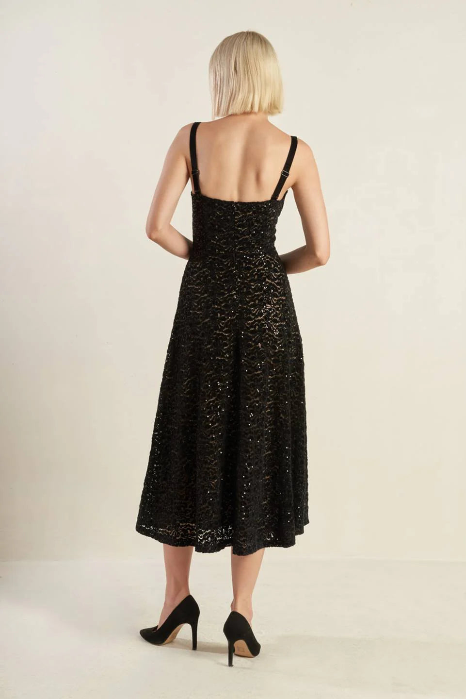 TIFFANY BLACK LACE MIDI DRESS