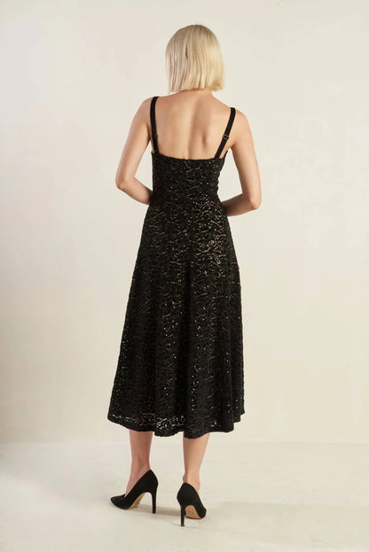 TIFFANY BLACK LACE MIDI DRESS