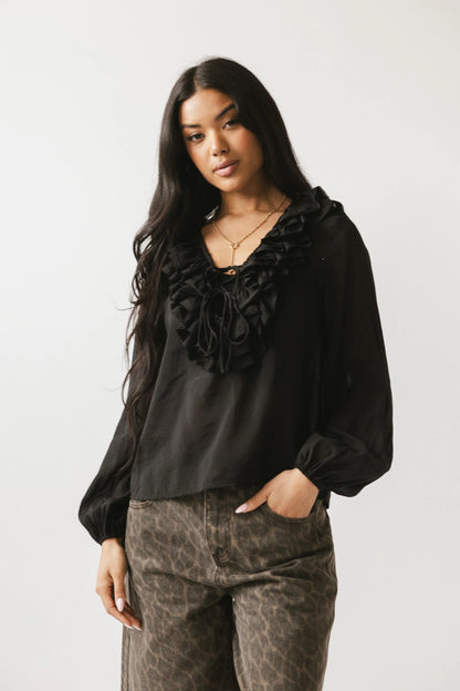 Calispell Sheer Collared Blouse in Black FINAL SALE