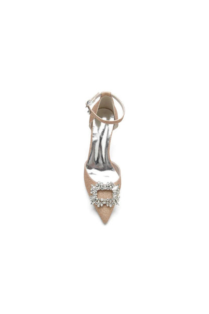 Pointed Toe Ankle Strap Stiletto Heels With Rhinestone