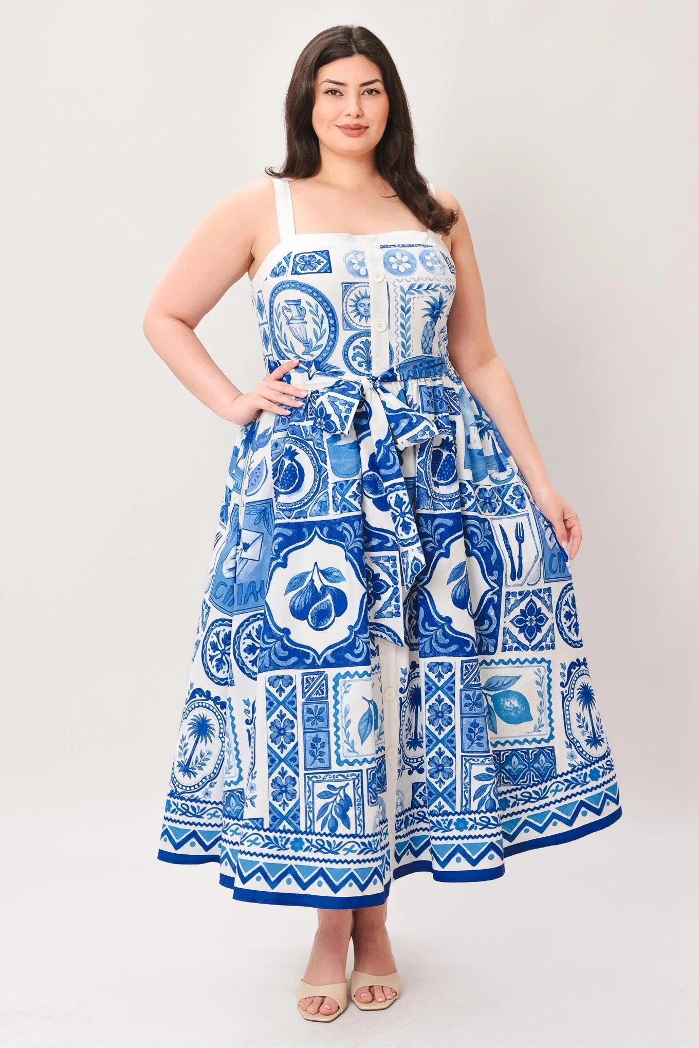 BLUE MAJOLICA CHARM MIDI DRESS