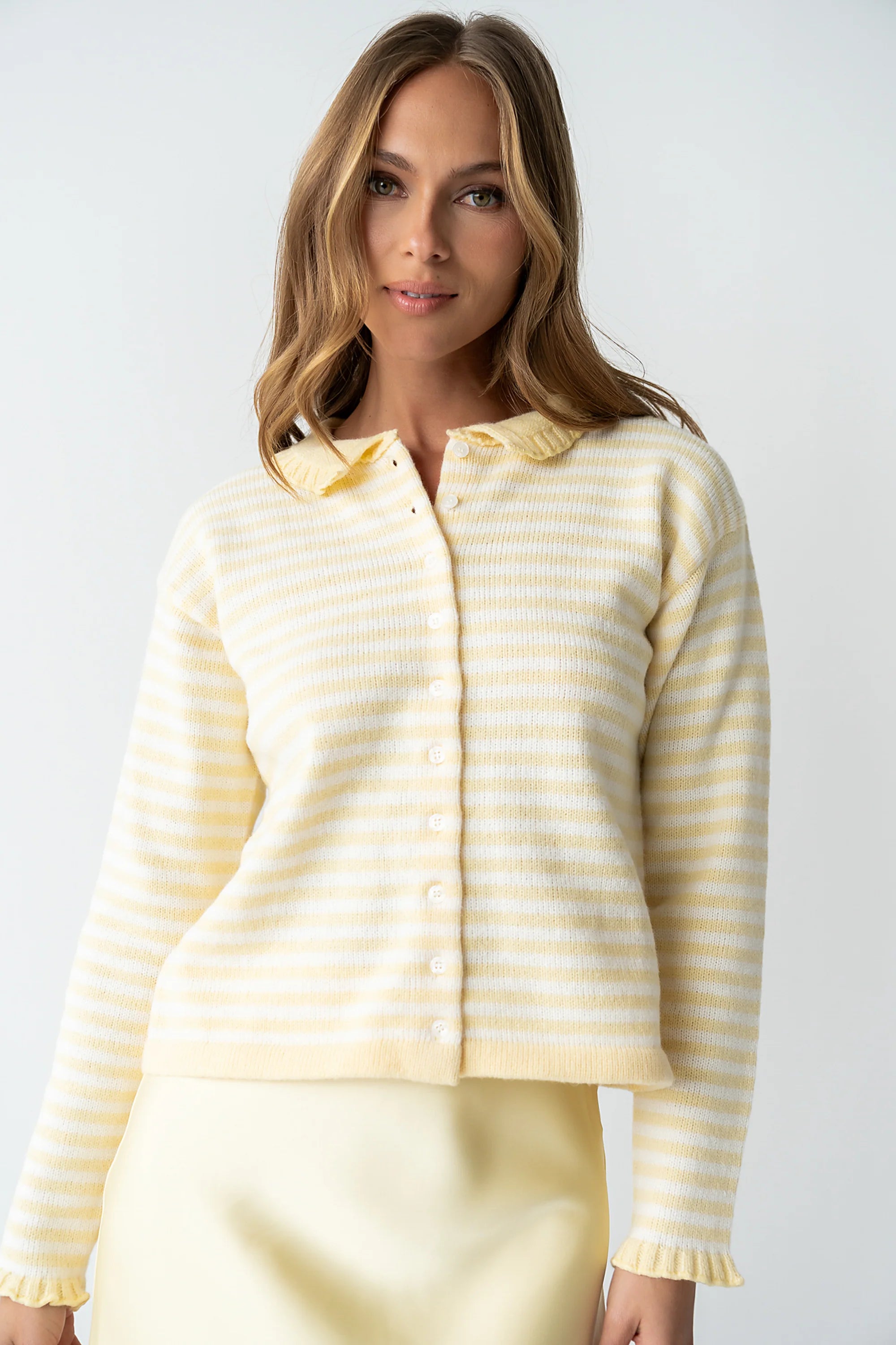 Brenna Striped Cardigan in Yellow