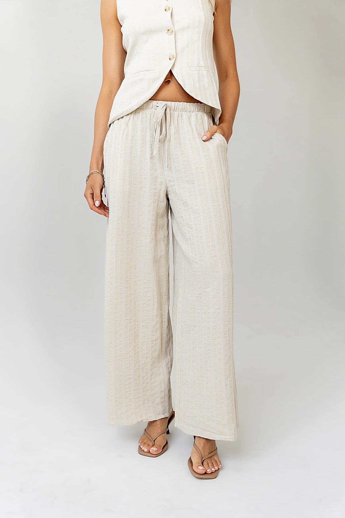 Lucy Striped Baggy Pants in Natural