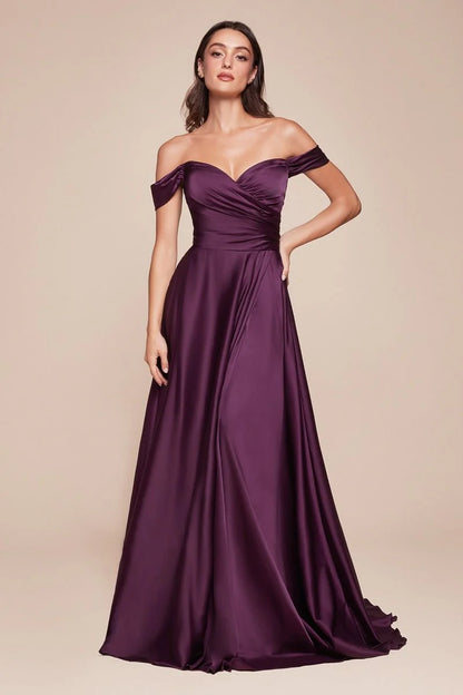 JILLIAN GOWN A LINE SOFT SATIN OFF THE SHOULDER DRESS