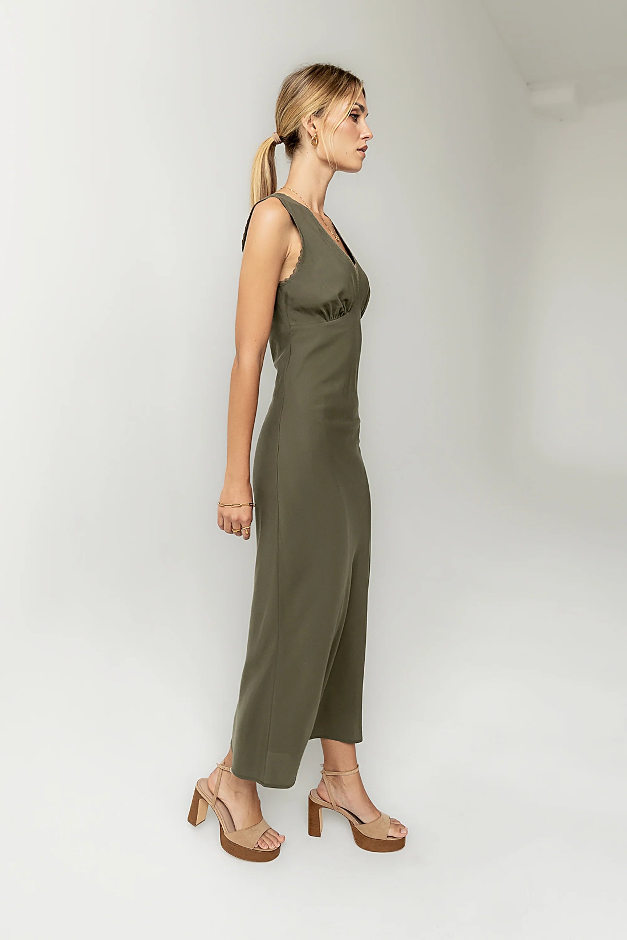 Hailey Lace Trim Maxi Dress in Olive FINAL SALE