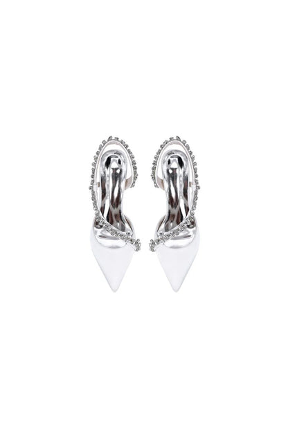 White Satin High Heels with Crystal Embellishments