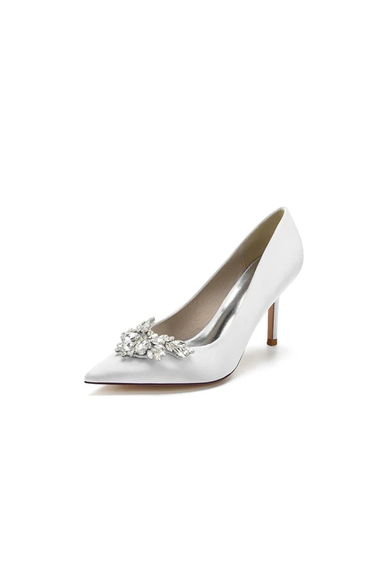 Party Pointed Toe Crystal Satin High Heels