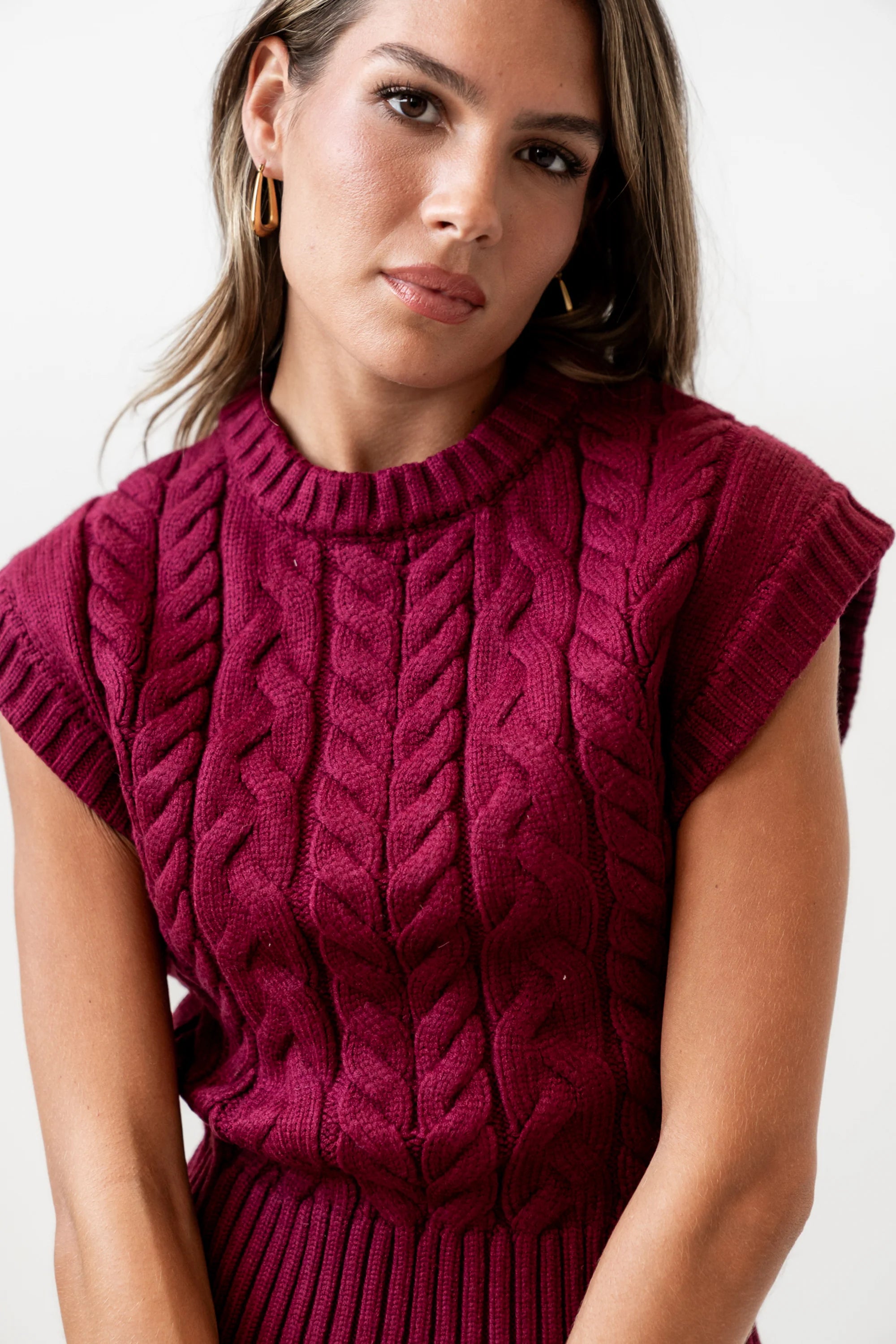 Lennie Cable Knit Top in Burgundy FINAL SALE