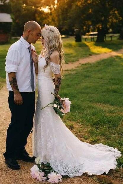 Tulle Satin Bowed Lace Zipper Wedding Dress