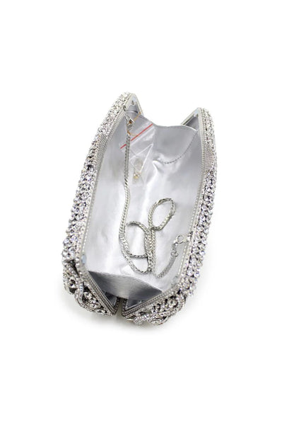 Silver Rhinestones Chain Square Party Handbag