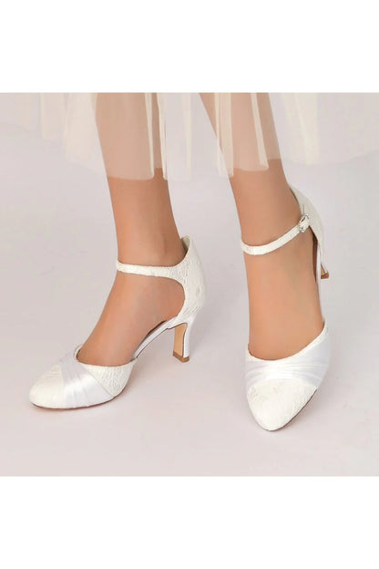 Lace Pointed Toe Satin Wedding Shoes