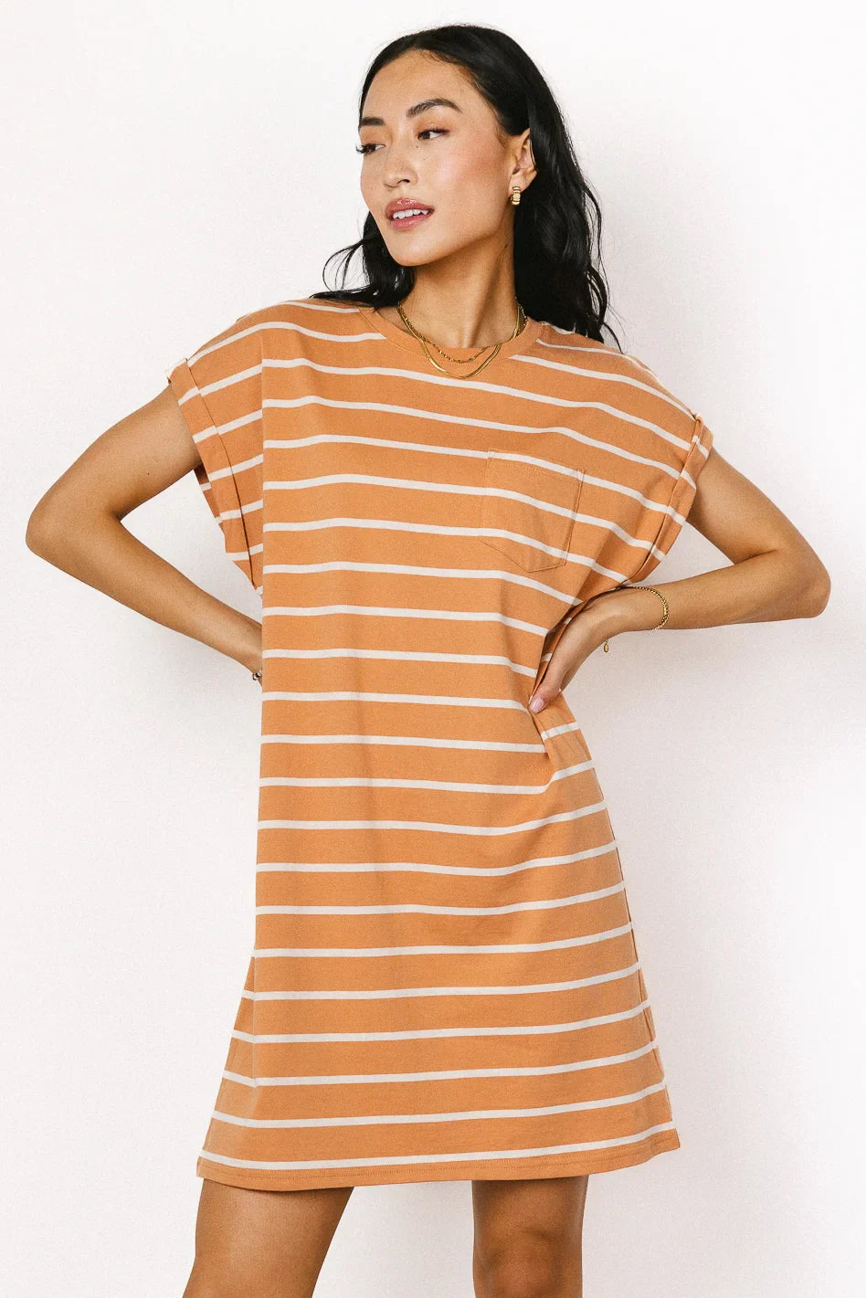Kennedy Striped T Shirt Dress in Rust FINAL SALE