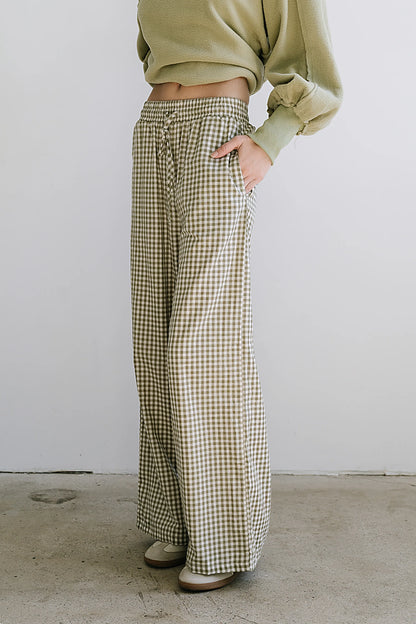 Ada Gingham Wide Leg Pants in Olive FINAL SALE