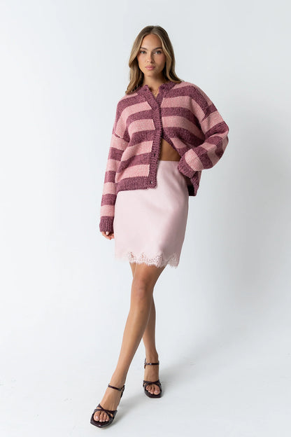 Harper Lace Trim Mini Skirt in Blush