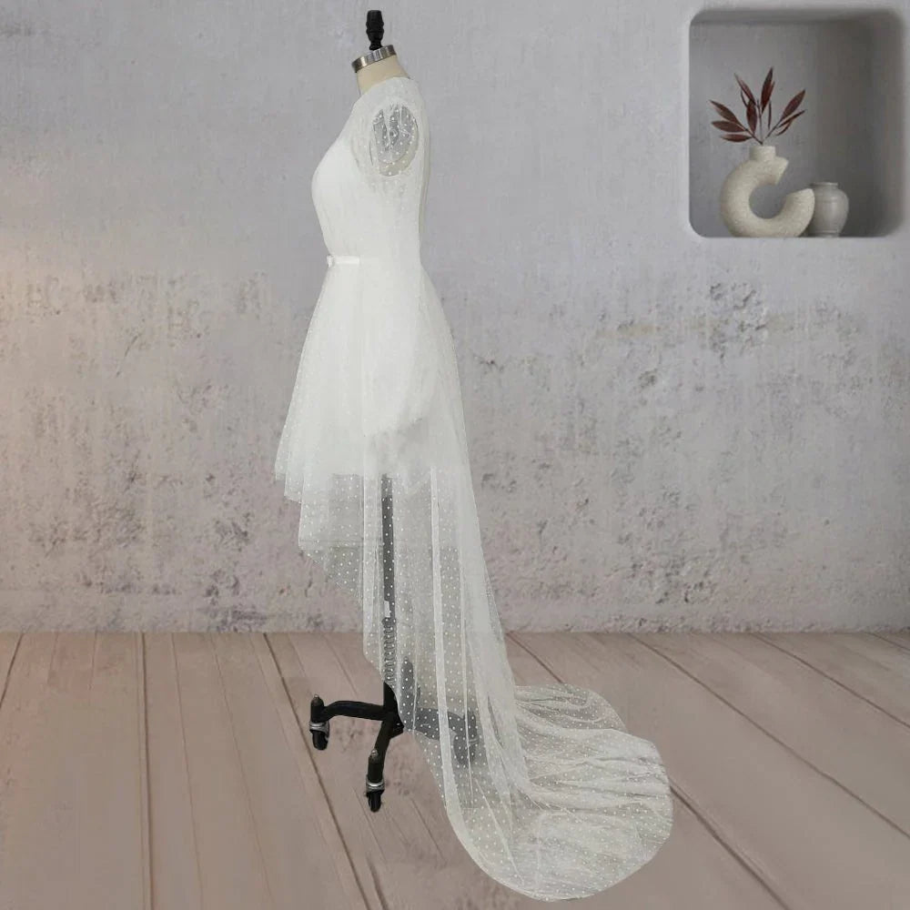 A Line Polka Dot Illusion Charm Asymmetrical Wedding Dress