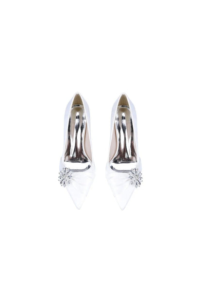 Champagne High Heels with Crystal Flower Embellishment