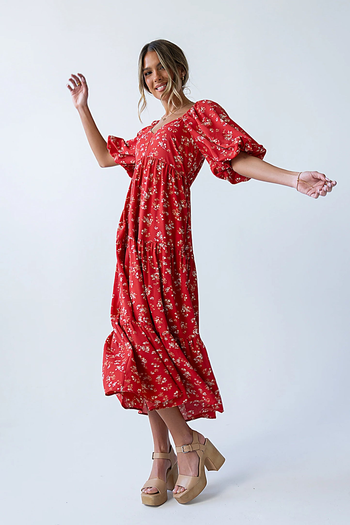 Amy Floral Maxi Dress in Red FINAL SALE