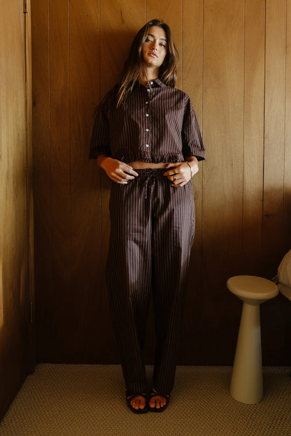 Melody Pinstripe Blouse in Dark Brown