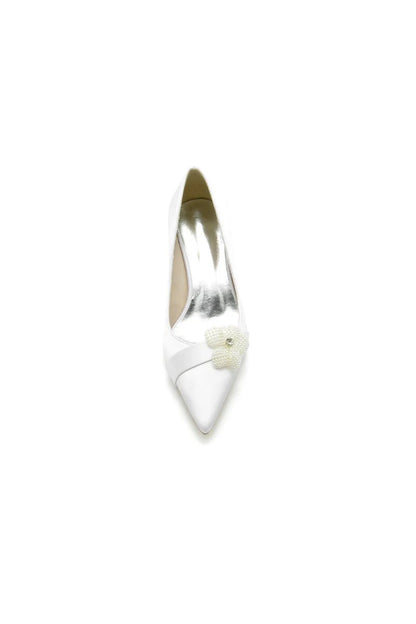 Simple Pointed Toe High Heels with Pearl Flower