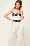 MEET AT THE PIER CREAM RIC RAC TRIM WIDE LEG JUMPSUIT