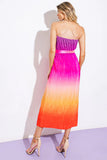 GIVE IT A GO STRAPLESS OMBRE MIDI DRESS