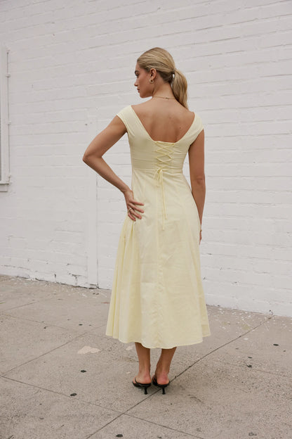 Colin Midi Dress in Butter Yellow