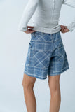Roselyn Plaid Denim Shorts