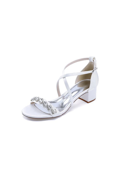Open Toe Crystal Hollow Out Chunky Heels