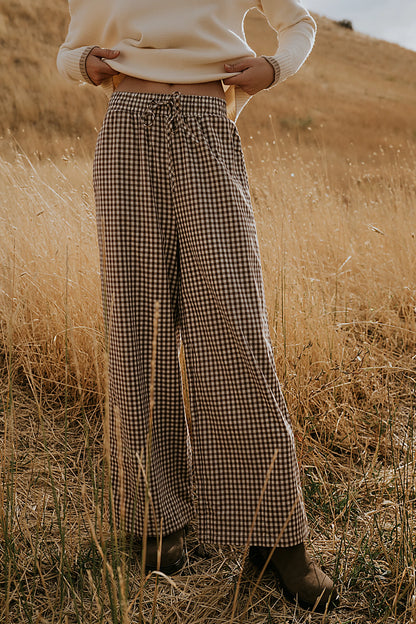 Ada Gingham Wide Leg Pants in Brown FINAL SALE