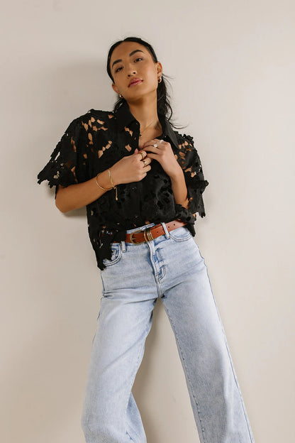 Floral Lace Button Up in Black FINAL SALE