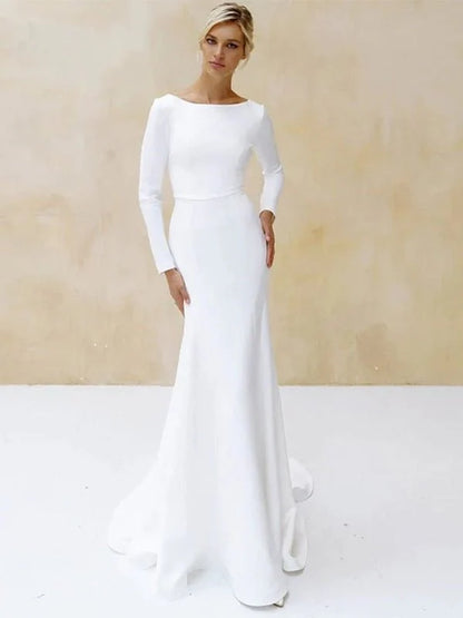 Mermaid Scoop Neck V Back Satin Wedding Dress