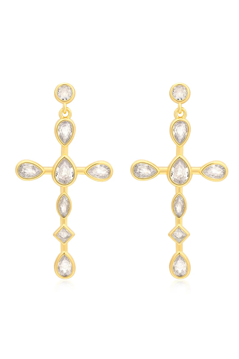 LUV AJ Bezel Stone Cross Studs