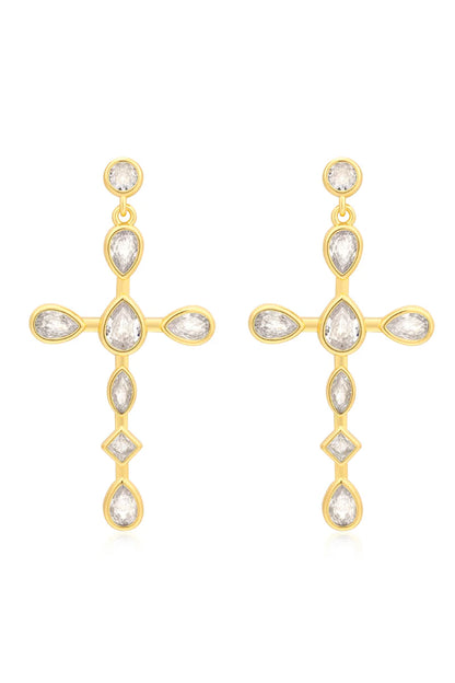 LUV AJ Bezel Stone Cross Studs