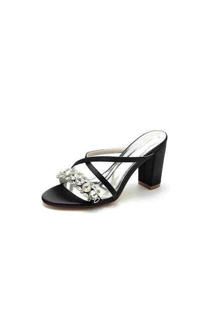 Sliver Open Toe Sandals with Rhinestone
