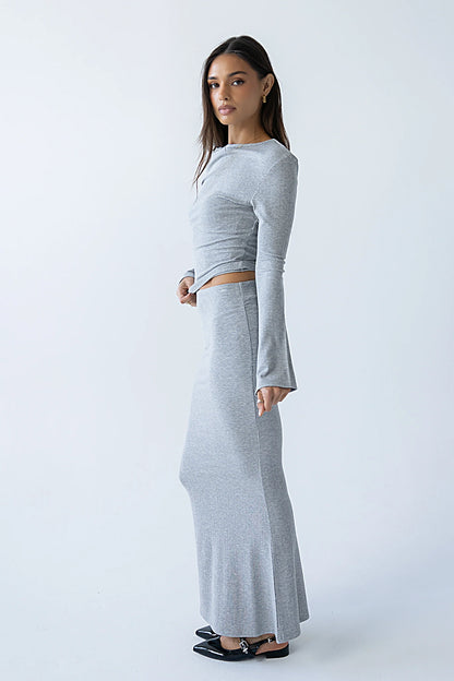 Bonnie Polka Dot Maxi Skirt in Grey