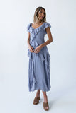 Quinton Ruffle Maxi Dress in Blue
