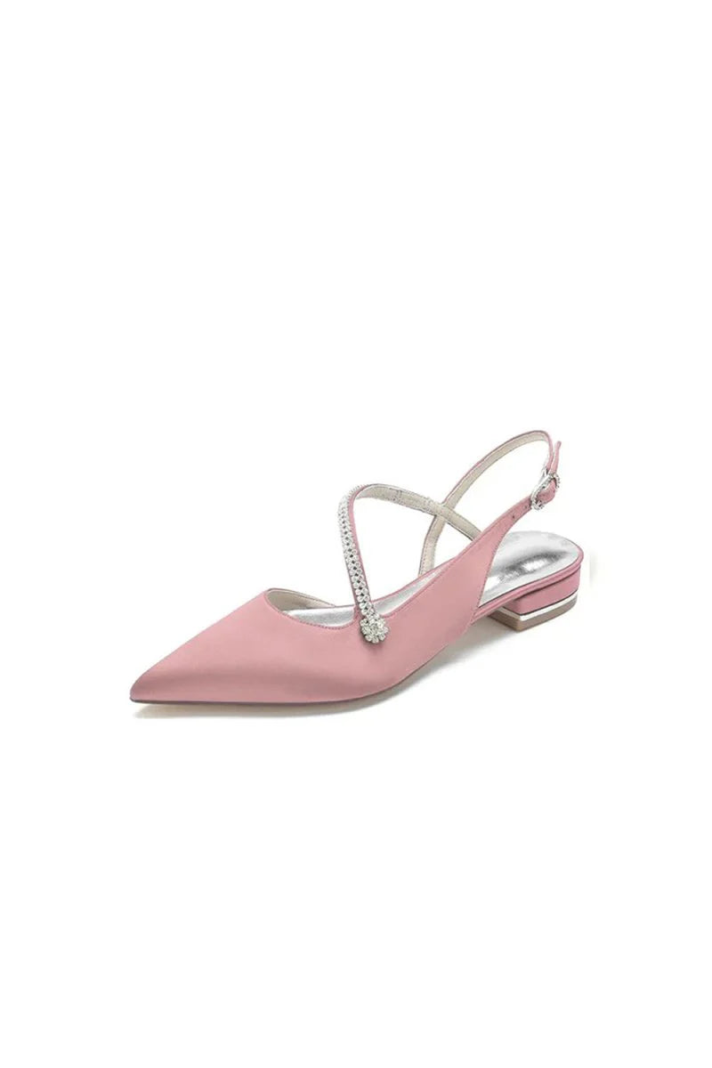 Beaded Pointed Toe Buckle Kitten Heels
