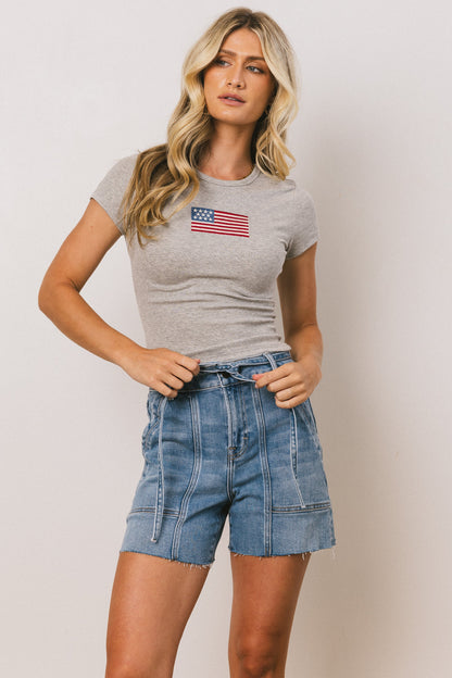 American Flag Tee in Grey FINAL SALE