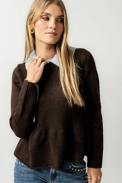 Libby Peplum Sweater in Brown FINAL SALE