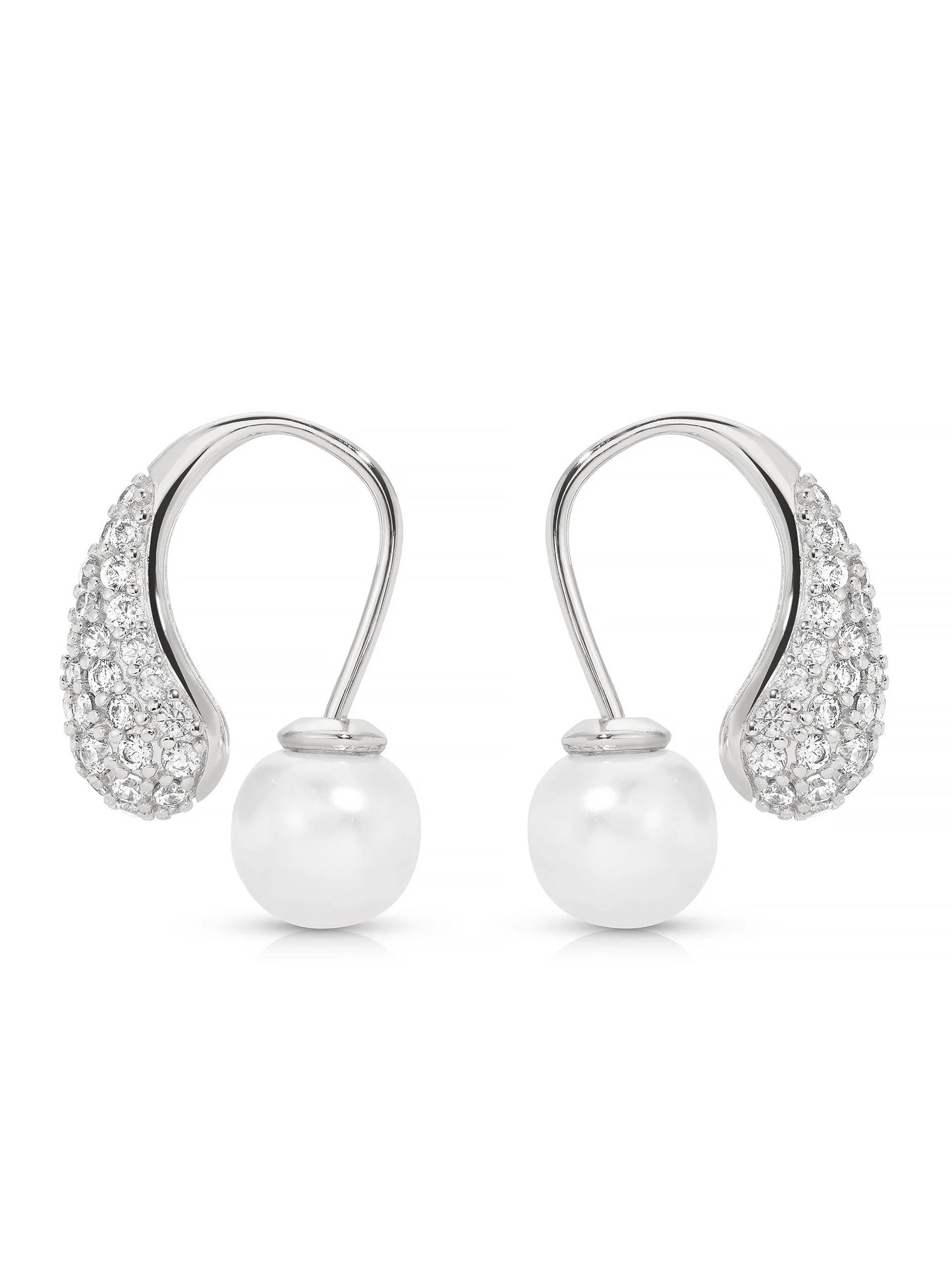 Hooked Pavé and Pearl Earrings