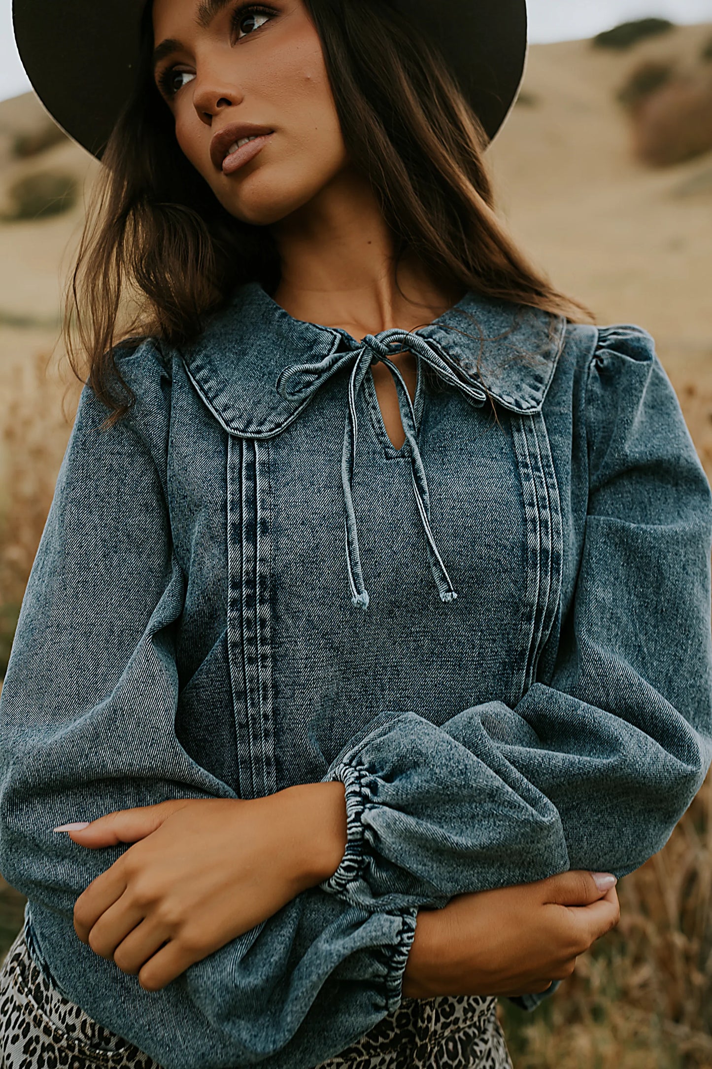 Monique Pleated Blouse in Indigo FINAL SALE