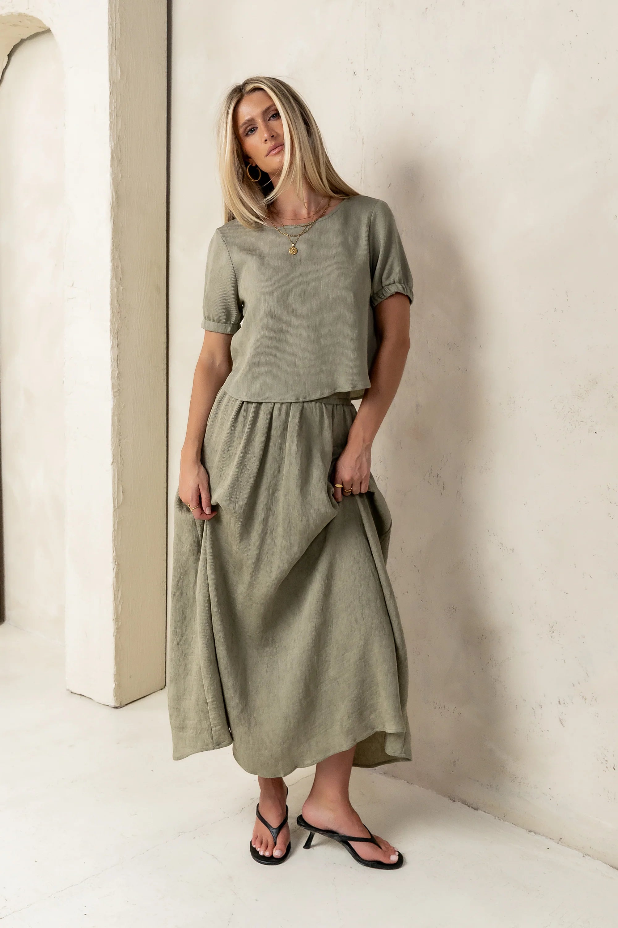 Elani Maxi Skirt in Olive FINAL SALE