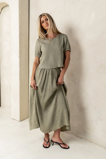 Elani Maxi Skirt in Olive FINAL SALE