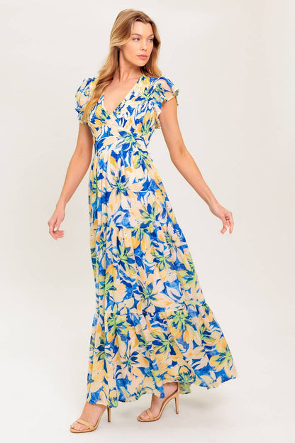 BRIDGEPORT MAXI DRESS BLUE FLORAL SUMMER DRESS