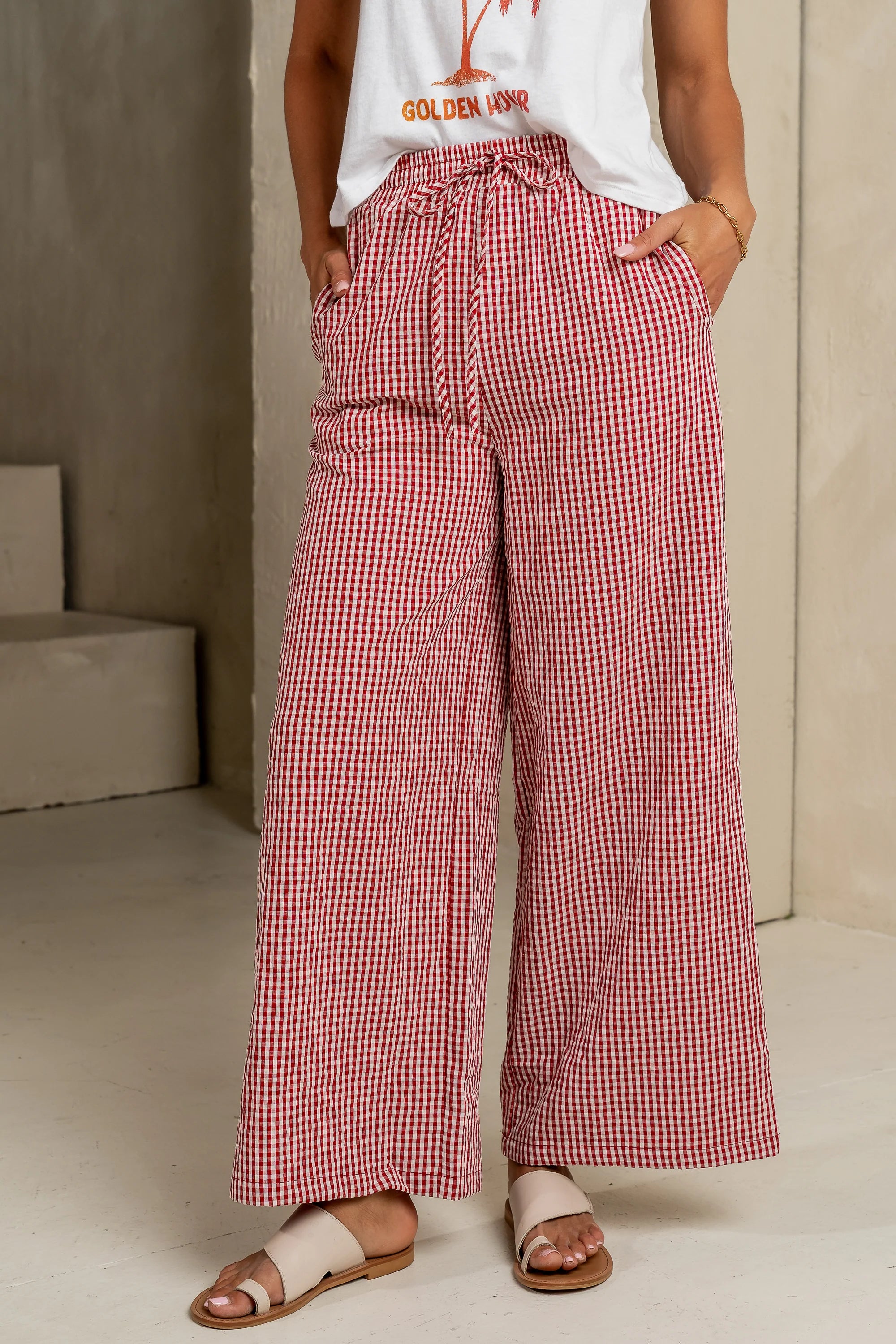 Ada Gingham Wide Leg Pants in Red FINAL SALE