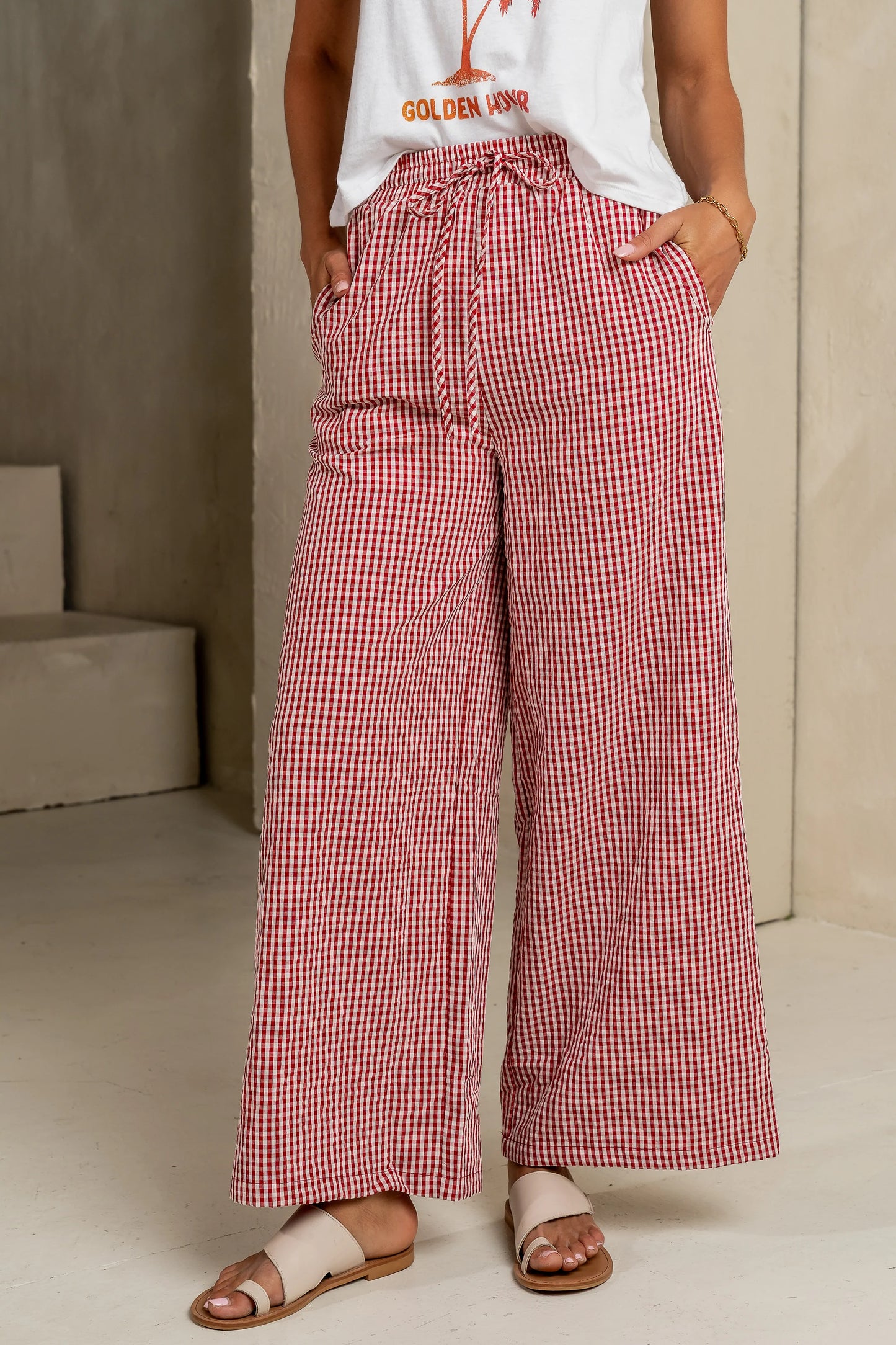 Ada Gingham Wide Leg Pants in Red FINAL SALE