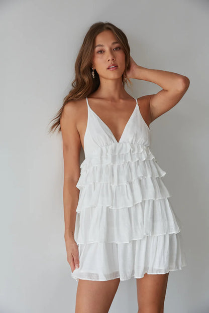 Boardwalk Tiered Ruffle Tie Back Mini Dress