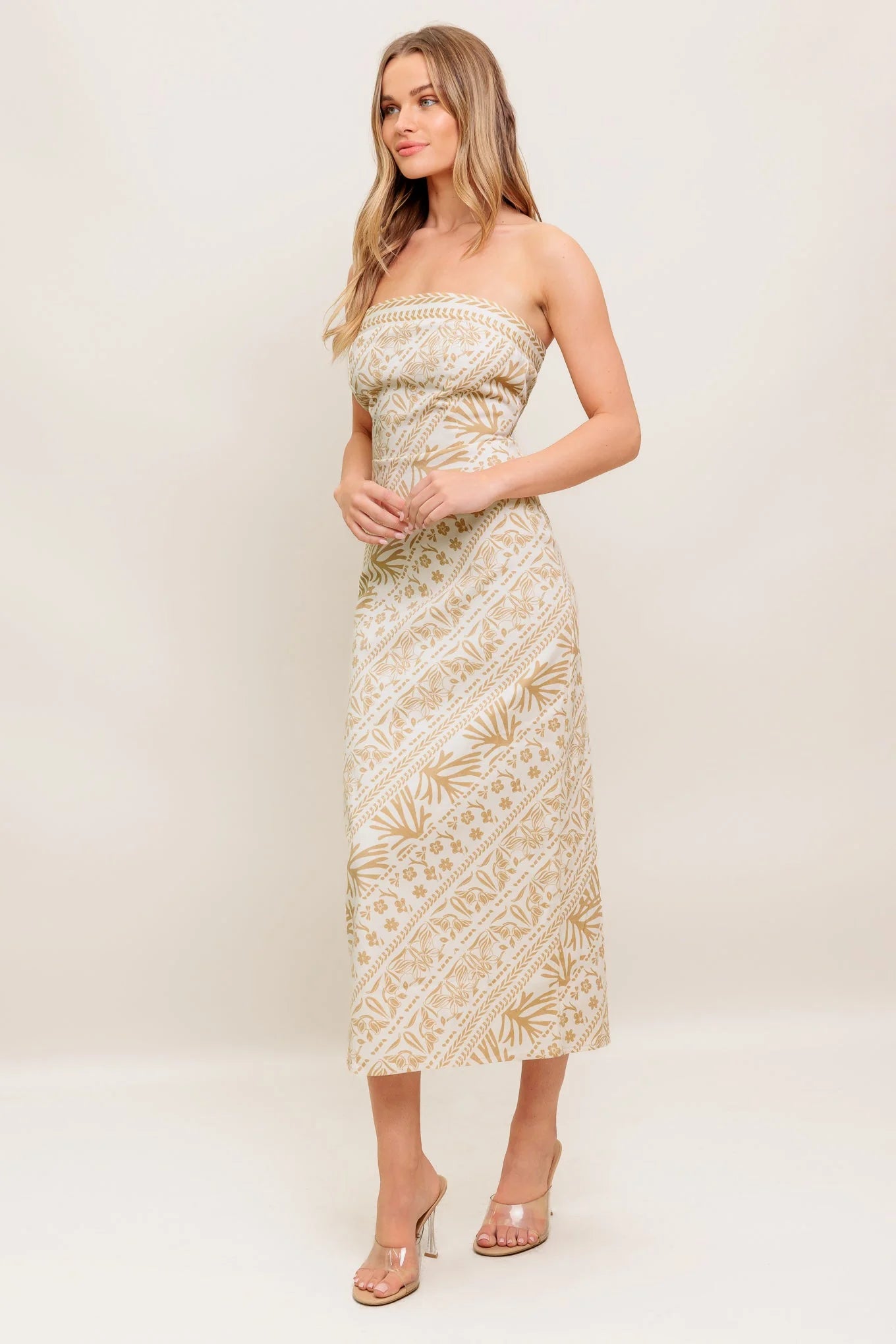 BOHO H LINE STRAPLESS MIDI DRESS