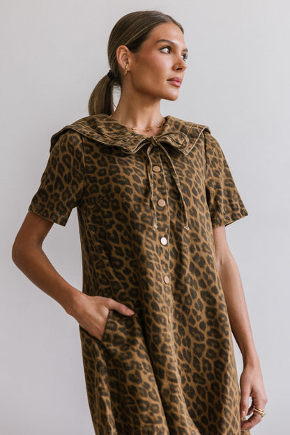 Camryn Collared Baby Doll Dress in Leopard FINAL SALE