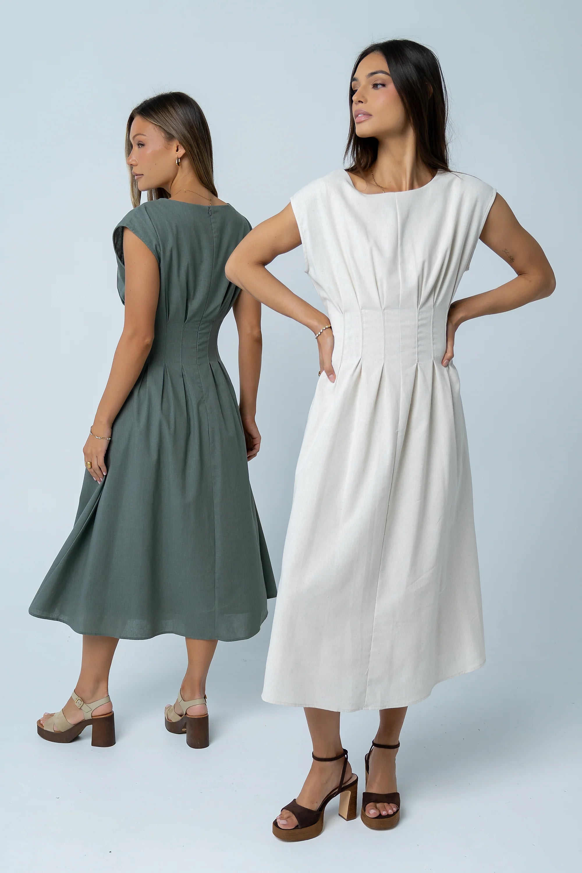 Matilda Pleated Maxi Dress in Olive